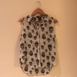 Skull Print Sheer Sleeveless Blouse